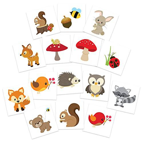 Woodland Animals Temporary Tattoos | Pack of 30 | MADE IN THE USA | Skin Safe | Party Supplies & Favors | Removable