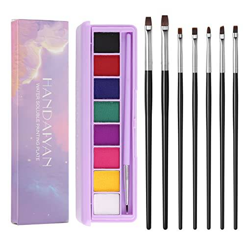 Water Activated Eyeliner Palette with Makeup Brush Set, 8 Colors Face Body Paint Makeup Palette Set for Art Parties, Theater, Halloween, Cosplay, UV Glow Eyeshadow Palette for Women（SET B）