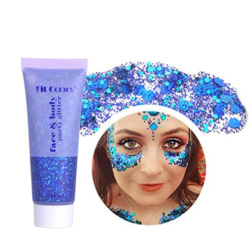 MEICOLY Blue Body Glitter,Mermaid Sequins Liquid Holographic Glitter Gel,Face Eye Lip Hair Nail Festival Makeup,Sparkling Body Glitter Gel for Women,50g