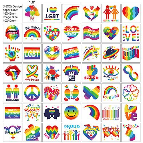 HOWAF Gay Pride Tattoos LGBT Rainbow Temporary Tattoo Sticker, 48 Designs 96pcs Rainbow Heart Tattoos Stickers Waterproof Rainbow Flag Face Body Paint Sticker for Women Men LGBT Pride Parades Celebrations
