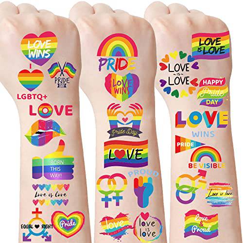 Gay Pride Tattoos LGBT Rainbow Temporary Tattoos Stickers Heart Lip Flag Pattern Waterproof Face Body Fake Tattoos Stickers Pride Stuff for Party Celebration Supplies