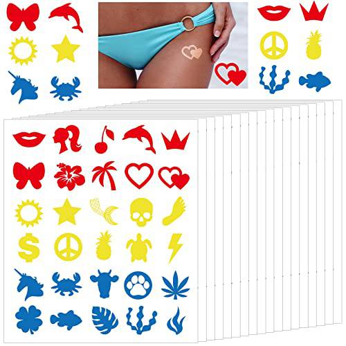 600 Pieces Tanning Sunbathing Stickers Self Adhesive Body Stickers for Tanning Perforated Tanning Bed Stickers Removable Tanning Mermaid Butterfly Dolphin Lightning Feet Stickers, 30 Styles