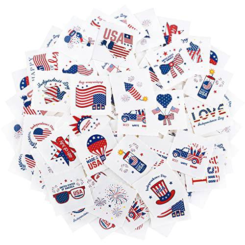 ADXCO 144 Pieces 4th of July Temporary Tattoos Stickers 6 Sheets Independence Day Temporary Tattoo American Flag Red White and Blue Tattoos Patriotic Party Favors Supplies USA Party Decorations