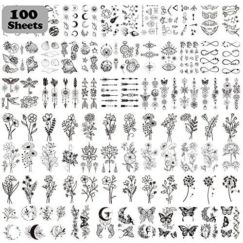 Cerlaza 100 Sheets Temporary Tattoos for Women Girls, 420 Mixed Styles Fake Tattoo Stickers that Look Real and Last Long, Realistic Henna Tattoo for Body Art Sticker
