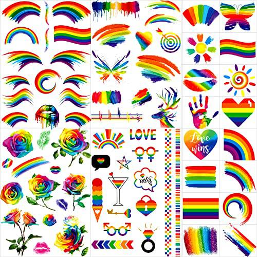 Zeecdatoo 20 Sheets Pride Temporary Tattoos, 70+ PCS Gay Pride tattoos, LGBT Rainbow Temporary Tattoos, Waterproof Rainbow Flag Tattoo Stickers for Pride Equality Parades Party