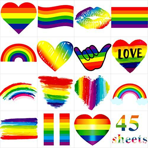 JEEFONNA 45 Sheets Pride Tattoos, LGBT Rainbow Temporary Tattoos, Pride Temporary Tattoos, Waterproof Rainbow Flag Tattoo Stickers for Pride Equality Parades
