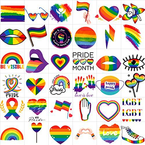 JEEFONNA 100+ Pcs LGBT Rainbow Temporary Tattoos, 10 Sheets Pride Temporary Tattoos, Waterproof Rainbow Flag Tattoo Stickers for Pride Equality Parades