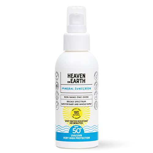 Heaven on Earth - Natural and Vegan SPF 50+ Mineral Sunscreen, Broad Spectrum Face and Body, Very Water Resistant (80 Minutes), Titanium Dioxide FREE, Unscented Safe for Newborn and Whole Family, Reef Friendly, Non-Nano Best Sunscreen, 3.3 FL Oz