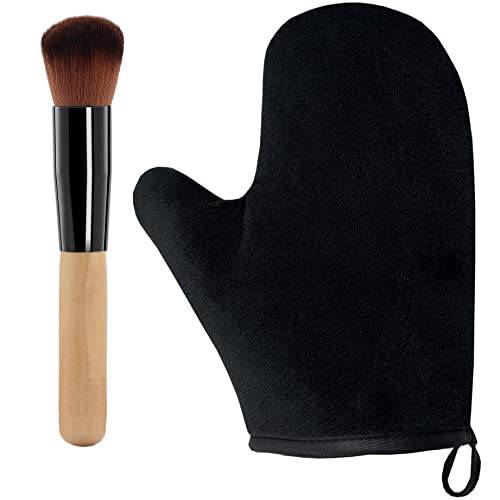 Self Tanning Mitt Applicator set, 1PC Reusable Self Tanner Gloves 1PC Bronze Tan Self Tanning Brush for Face Sunless Self Tan Mitt with Thumb for Self Tanning Lotion Mousse