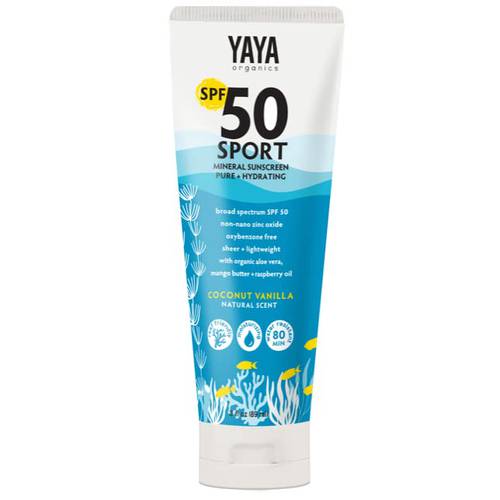 YAYA ORGANICS Sport Mineral Sunscreen Lotion, SPF 50, Reef-Friendly, Non-Nano Zinc Oxide, Water-Resistant, Pure + Hydrating, 3 oz
