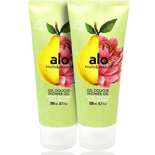 (FRUITS & PASSION) SHOWER GEL [PEAR PEONY] 200ML 2 pcs Bundle, Shower Gel with vitamin E and Antioxidant product, biodegradable formula (200ML / 6.76 Fl. Oz) by ALO