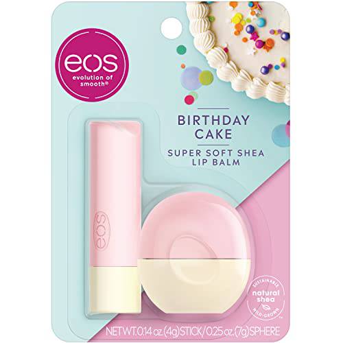 eos Natural Shea Lip Balm- Birthday Cake, All-Day Moisture Lip Care Products, 0.39 oz, 2-Pack