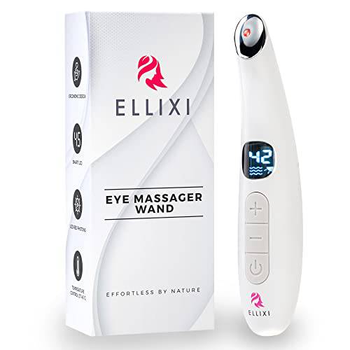 ELLIXI - 3 in 1 Eye Massager Wand - Vibrating Eye Massager Bag/Dark Circle/Puffiness/Wrinkle Remover - 37°C to 45°C - Increases Blood Flow & Eye Cream Absorption + Red Light for Cell Repair