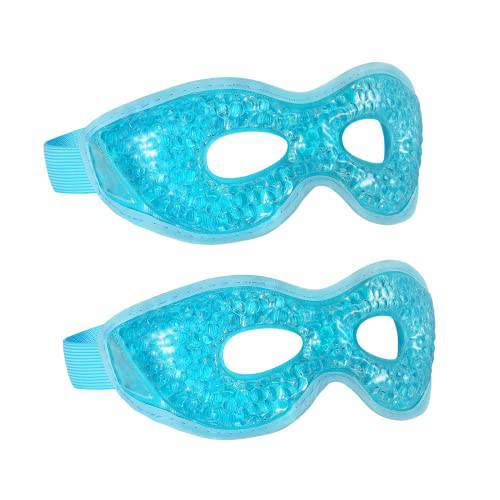 2-Pack Cooling Eye Mask - Reusable Gel Cold Eye Mask with Plush Backing for Puffiness, Headache, Migraine, Stress Relief, Cold Compress Mask | Relax Your Tired Eyes (Blue-with Eye Holes)
