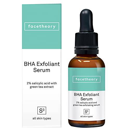 Facetheory BHA Exfoliating Serum S3 - 2% Salicylic Acid and Green Tea Extract | Dead Skin Remover For Face | Hydrates and Nourishes Skin | Soothes Redness and Troubled Skin | BHA Serum | Targets Fine Lines and Wrinkles | (1.0 Fl Oz)