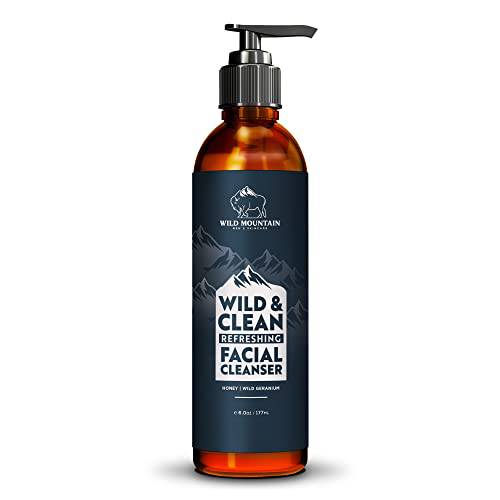 Wild Mountain ‘Wild & Clean’ Men’s Face Wash, Refreshing Face Cleanser For Men - Skin Brightening & Soothing Daily Mens Facial Cleanser For Sensitive Skin - Gentle & Effective Acne Facewash Cleaner Men For All Skin Types - 6 Oz