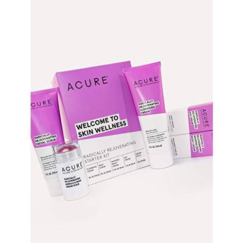 Acure Radically Rejuvenating Starter Kit - 100% Vegan & Provides Anti-Aging Support, Includes Facial Scrub, Serum Stick, Cleansing Cream, Whipped Night Cream & Eye Cream, 5 Count