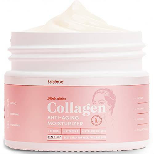 Collagen Cream - Anti Aging Face Moisturizer - (TRIPLE ACTION) Day & Night - Natural Formula with Retinol, Hyaluronic Acid & Vitamin E & C - Cleanse, Moisturize, and Protect Your Skin