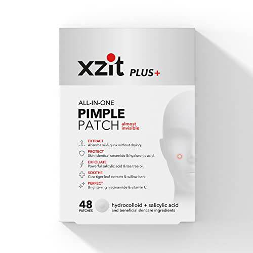 xzit Plus - 48 Patches / All-in-ONE Acne Pimple Patch / Hydrocolloid + Salicylic Acid + Beneficial Skincare Ingredients / Almost Invisible / Day or Night / Vegan, Clean, Toxin-Free, Cruelty-Free