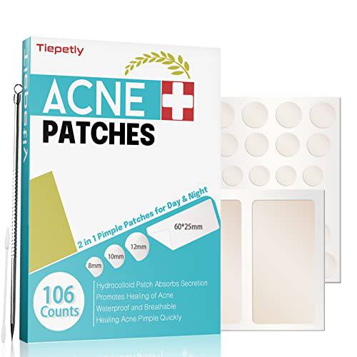 Pimple Patches 4 Sizes , 106 Hydrocolloid Acne Patches With Tea Tree Oil