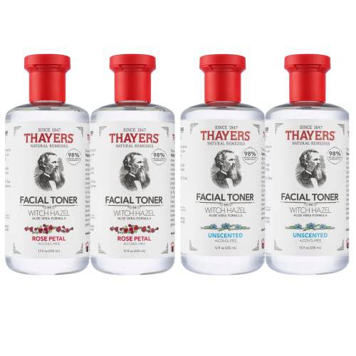 Thayers Alcohol-Free Witch Hazel Facial Toner Value Multipack 2 Rose 2 Unscented (Pack of 4)