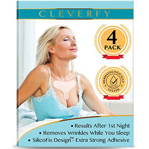 CLEVERFY Chest Wrinkle Pads Sleeping (4 Pack T-shape) - Decollete Anti Wrinkle Chest Pads - Silicone Chest Wrinkle Pad - Anti Wrinkle Pads - Silicon Chest Wrinkle Pads for Chest Wrinkle Prevention