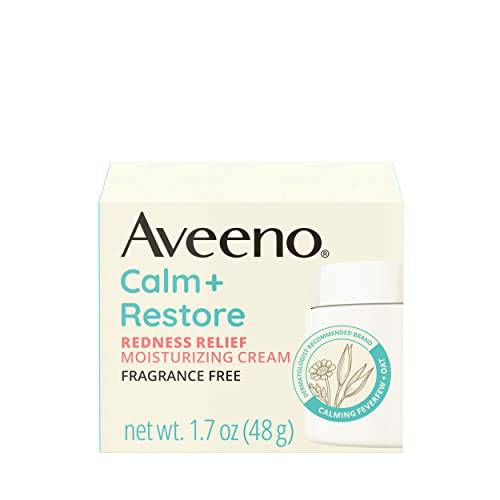 Aveeno Calm + Restore Redness Relief Moisturizing Cream, Daily Facial Cream for Sensitive Skin Instantly Calms & Soothes the Appearance of Redness, Fragrance-Free & Hypoallergenic, 1.7 oz
