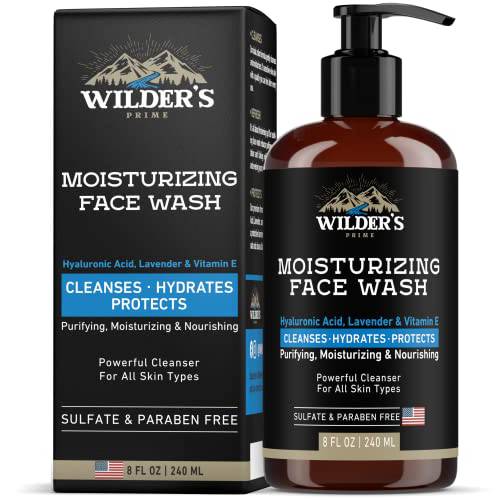 Men’s Face Wash - Moisturizing Facial Daily Cleanser - Made in USA SkinCare - Hyaluronic Acid, Lavender, Vitamin E - Exfoliating Facewash for All Skin Types - Sensitive, Dry & Oily - 8 oz by WILDER’S