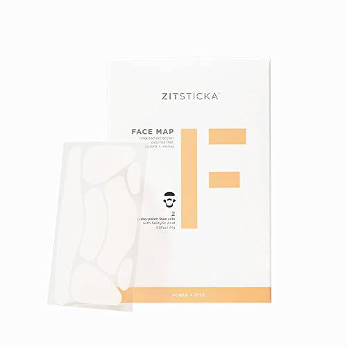 ZitSticka FACE MAP, Hydrocolloid Surface Area Patches For Covering Large Zit Breakouts or Clusters. T-Zone. Extraction & Absorb Oil, 2 Pack