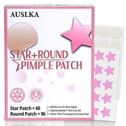AUSLKA Star Blemishes Patches -156 Patches - Hydrocolloid Dots, Blemishes Patch - Pimple Stickers, For Face Blemishes Absorbing Cover Patch