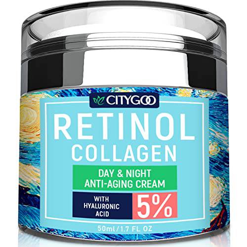 Retinol Cream for Face - Facial Moisturizer with Collagen Cream and Hyaluronic Acid, Anti-Wrinkle Reduce Fine Lines with Vitamin C+E, Day and Night Anti-Aging Cream For Women and Men -Designed in USA