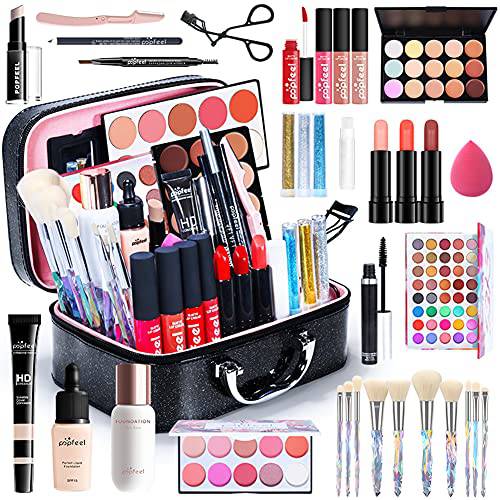 All-in-One Makeup Kit for Women Full Kit,Multipurpose Kit,Cosmetic Starter Beauty Include Brush Set,Eyeshadow,Lip Gloss,Mascara,Travel Carry Bag