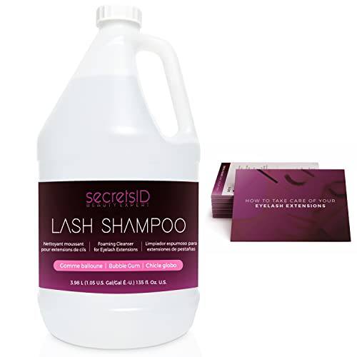Lash Shampoo Bulk for Professional Lash Extension | 1 Gallon with 50 Lash Extension Aftercare Cards | Eyelid Foaming Cleanser | Salon Lash Cleanser for Face and Eye Makeup Remover (Bubble Gum)