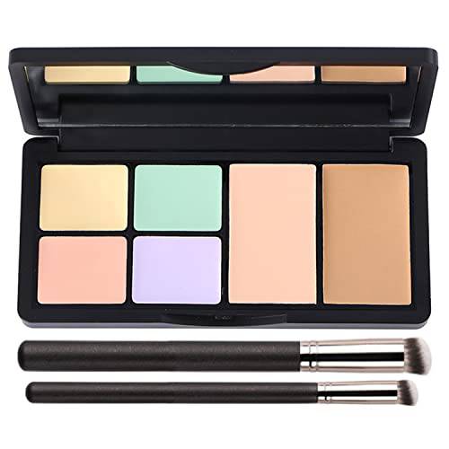 Concealer Contour Palette, 6 In 1 Color Correcting Concealer Contour Makeup Palette, Contouring Foundation Highlighting Makeup Kit for Dark Circles, Blemish With 2 Packs Brush (1)