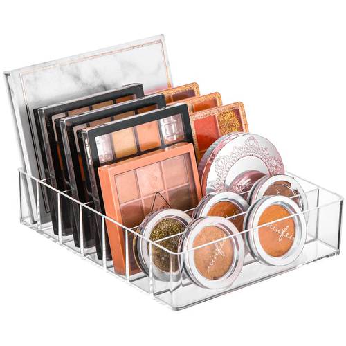 LoengMax Makeup Organizer, Eyeshadow Palette Organizer, 7 Section Acrylic Divided Palette Holder, for Eyeshadow Palettes, Contour Kits, Blush(Clear, 7.48x 6.3 x 1.77 in)