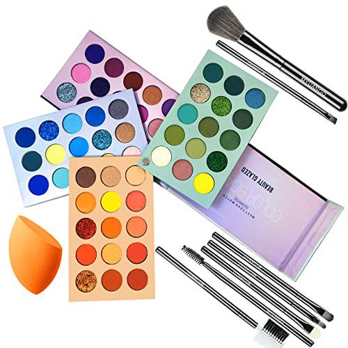 Beauty Glazed Eyeshadow Palette Color Board 60 Color Eye Shadow Palette Sets 4 in 1 Make Up Palate With Brushes Mattes Metallic Shimmers Violet Cream Makeup Pallet Long Lasting Easy to Apply