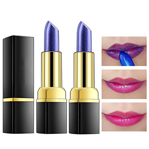 YXKJMN Temperature Color Changing Lipstick,Blue Changed into Pink Lip Gloss,Long Lasting Waterproof Moisturizing Lip for Women (2 Pack)