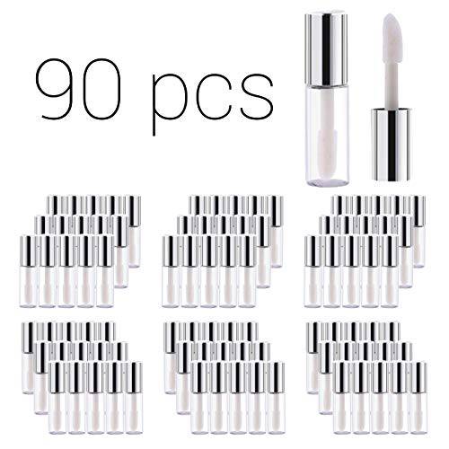 Case of 90 packs, Empty Plastic Clear Lip Gloss Tubes Lip Balm Bottle Container Silver Transparent 1.2ML Makeup Tool for Women (90 pcs, Silver)