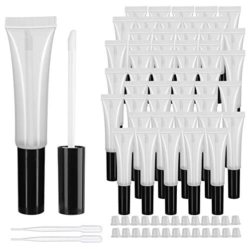 COSIDEA 50 pack Empty Black 15ml Squeeze lip gloss tubes with wand 0.5oz soft lipgloss container chapstick containers empty tube