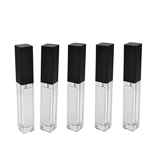 Healthcom 5 Pcs 7.5ml Plastic Square Clear Lip Gloss Tubes Vials LED Light Lip Glaze Tubes with Mirrors Refillable Lip Gloss Bottles DIY Lip Balm Lipstick Tube Makeup Cosmetic Container for Woman Girl(Black)