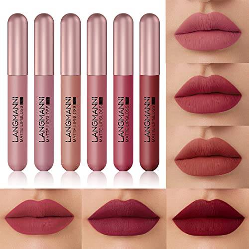 LANGMANNI 6 Colors Velvet Matte Lipgloss Set,Capsule Tube Shape Lipgloss With Women’s Daily Makeup Lipstick Set