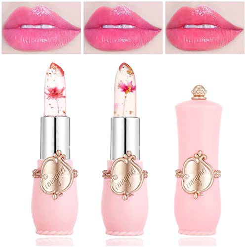 WYBLZPXZ 2Pcs Clear Crystal Flower Jelly Lipstick,PH Magic Temperature Color Changing Lipstick,Lip Gloss,Long Wear Nutritious Tinted Lip Balm,Moisturizing Lip Stick Makeup Set （Set A）
