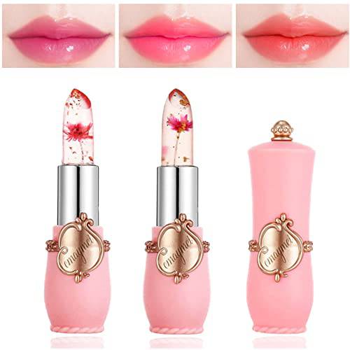 LZYLLS 2 Pack Crystal Jelly Flower Lipstick,Magic Temperature Color Change Lip Gloss Lip Stick PH Clear Magic Lipstick Long Lasting Nutritious Moisturizing Lip Balm（Set A）