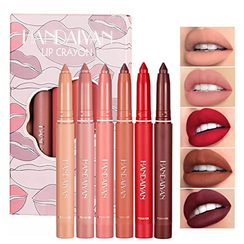 KTouler 6 Colors Matte Lip Liner Pencil Set, Smooth Waterproof Long Lasting Non-Stick Cup Velvet Lipstick Gift Makeup Set for Women and Girls (A)