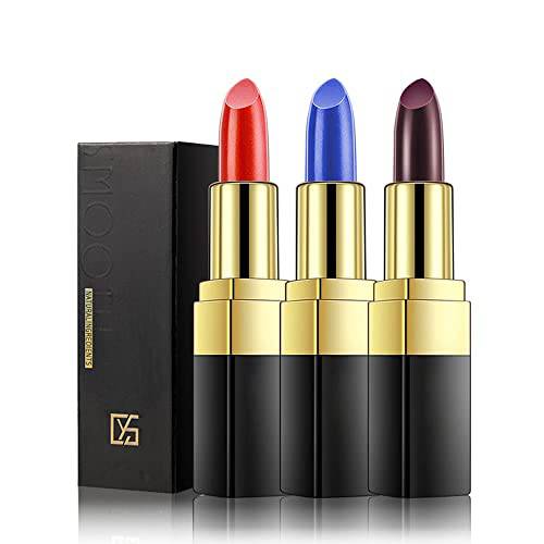 Axnzp 3 Color Magic Temperature Changing Colors Lipstick,Long Lasting Waterproof Magic Color Changing Lip Balm Lip Gloss for Women( Red & Blue & Black )