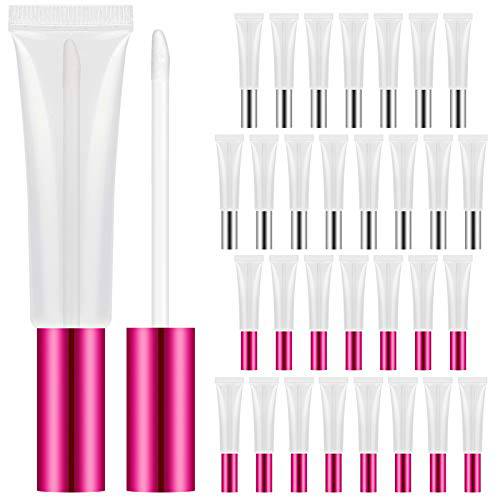 30 Pieces 10ml Empty Lip Balm Bottle Plastic Lip Gloss Tube Reusable Lipstick Bottle Clear Lip Gloss Containers with Rubber Stoppers for DIY Lip Gloss By suoundey