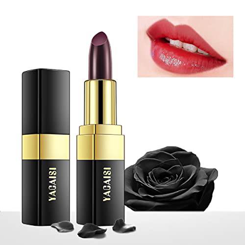 WENFENG Black Lipstick,Magic Temperature Changing Colors Lipstick,Black Lipstick That Turns Brick Red,Labial Magico Lips Moisturizer Lipstick for Women (Black Rose Changing Colors)