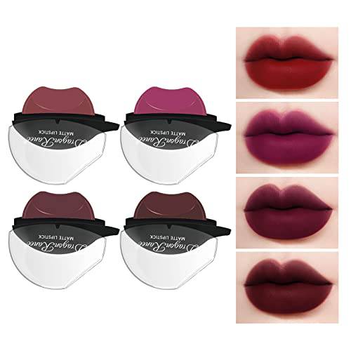KYDA 4 Colors Matte Lipstick Set,Lazy Lipstick One Step Complete Lipstick,High Pigmented Matte Velvet Lips Makeup Cosmetics, Easy To Color-Set A