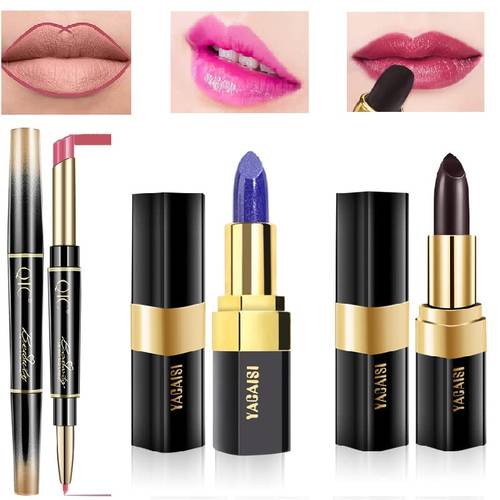 MULPG Color Changing Lipstick,Blue Lipstick that Turns Pink ,Labiales Magicos Mood Lipstick Color Changing Long lasting Nutritious Ph Lip Balm lips Moisturizer Color changing Lipstick Set for Women(3Pcs)
