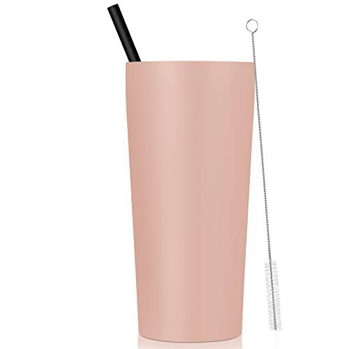 DOMICARE Stainless Steel Tumbler with Lid and Straw, Vacuum Insulated Tumblers Bulk, 20oz Travel Coffee Mug Pack of 1, Light Pink